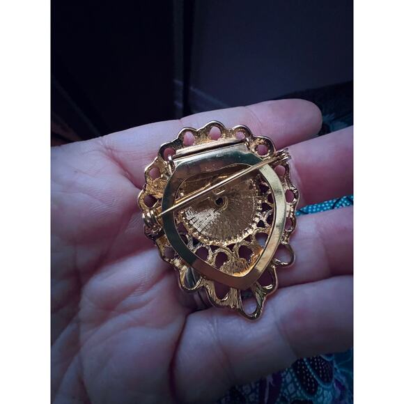 Signed Lieba Vintage Faux Turquoise Shoe Clip Brooch Gold Filigree 1970s - Picture 4 of 6